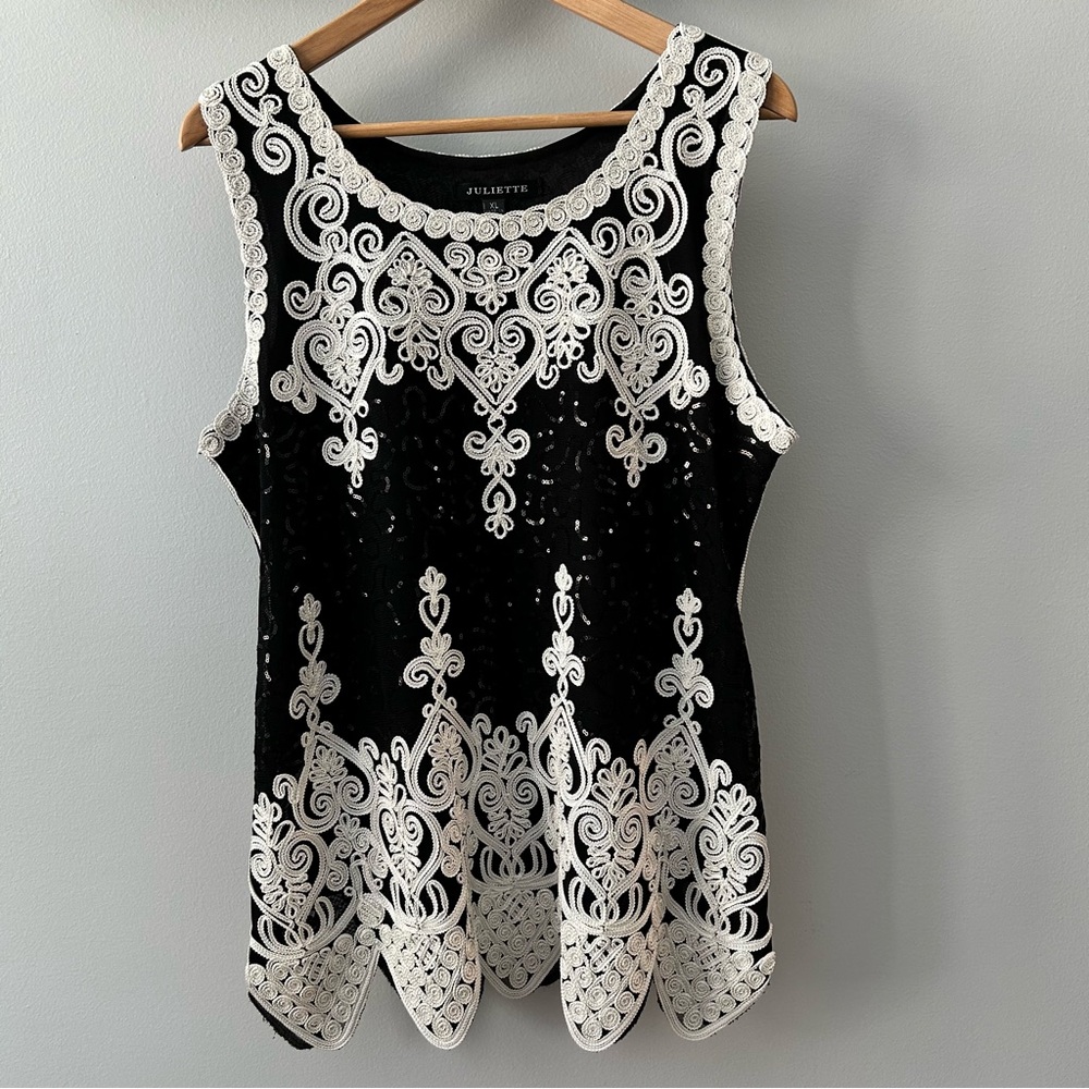 Gorgeous Juliette Black and White Embroidered and sequined women's top